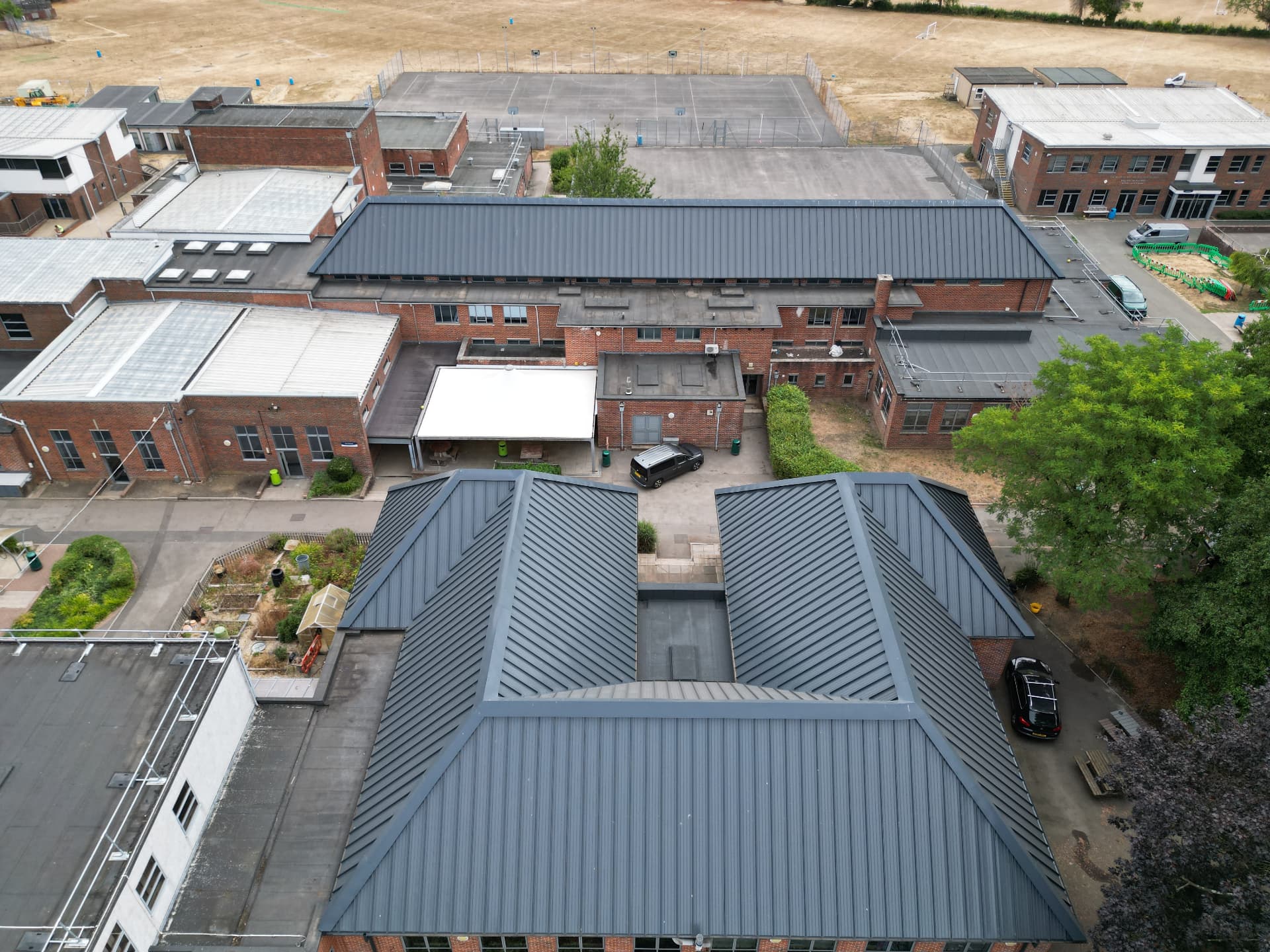 Completed metal roof on the second pitched block, Kingsbury Green Academy, Calne