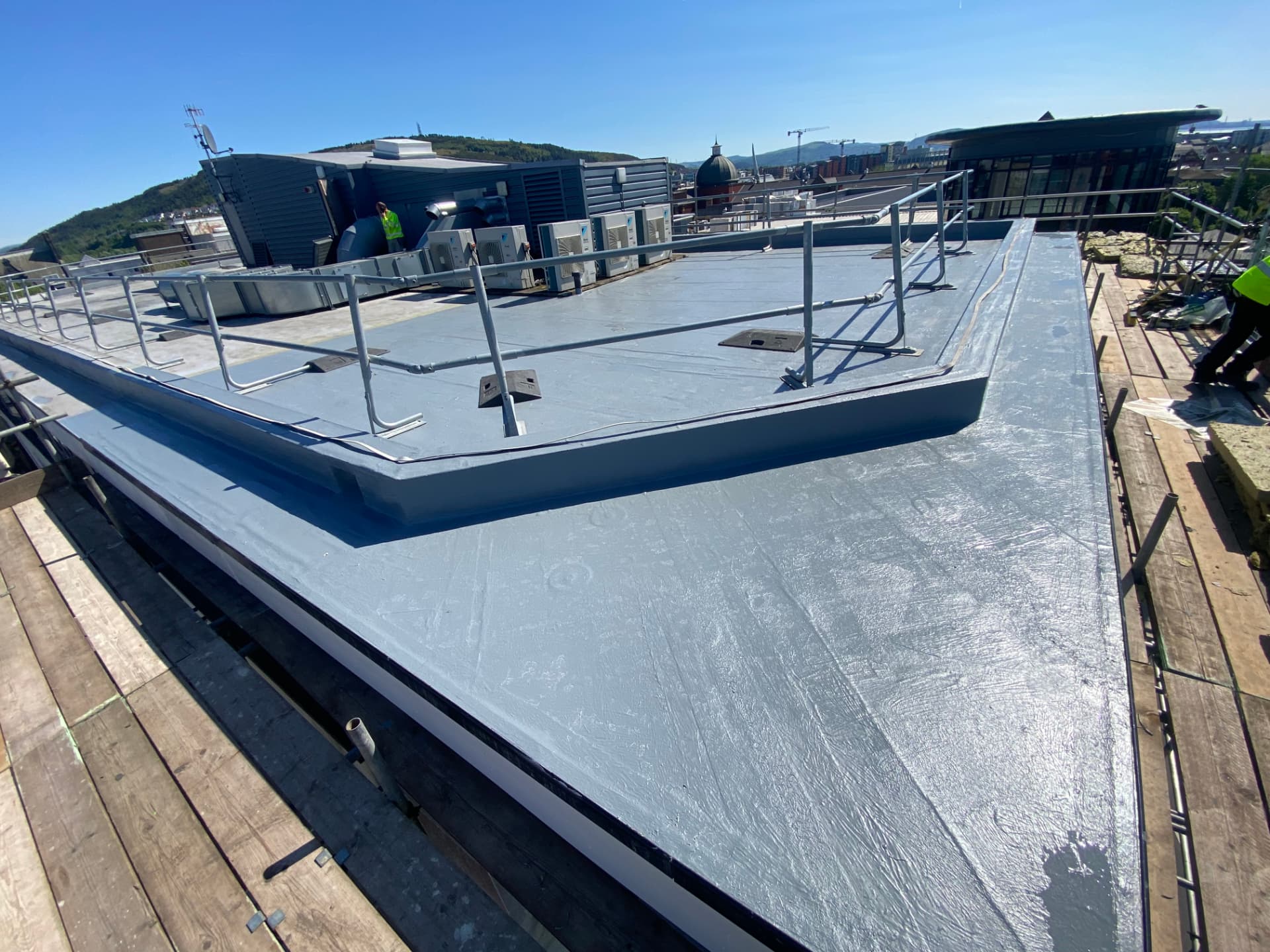 Flat Roof Coatings roof coating systems system installed by TRS on a UK commercial building