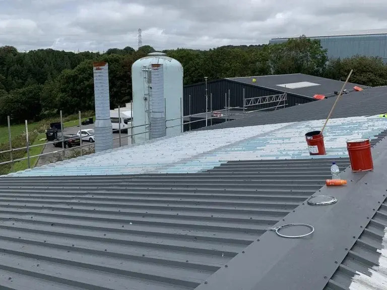 Refurbishment Of Existing Metal Roofs metal roofing system installed by TRS on a UK commercial building