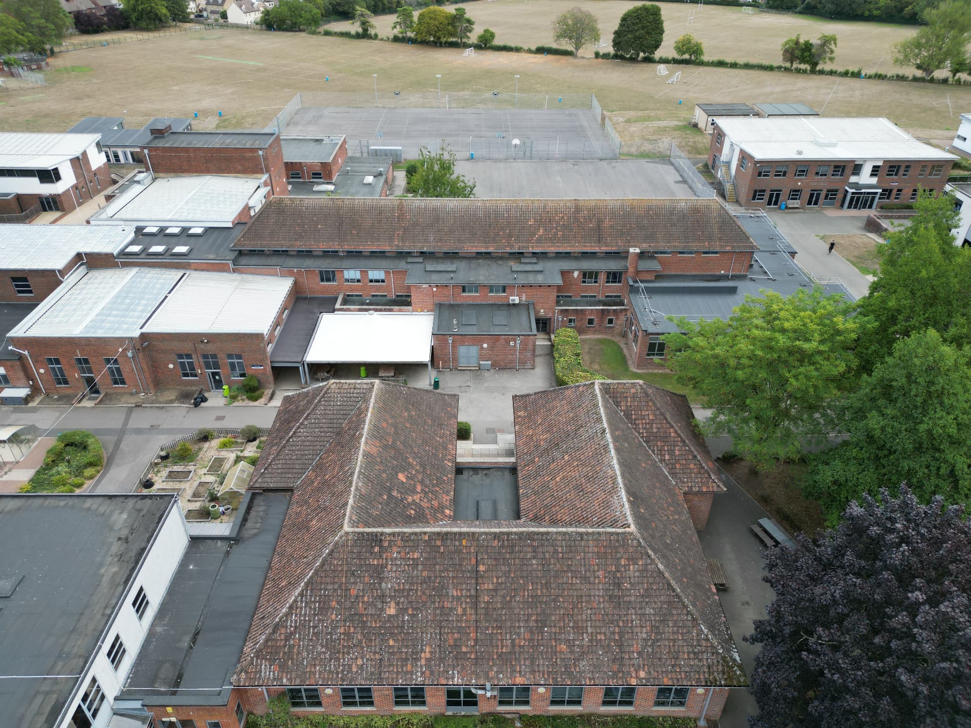Second elevation of the U-shaped block before roof replacement, Kingsbury Green Academy